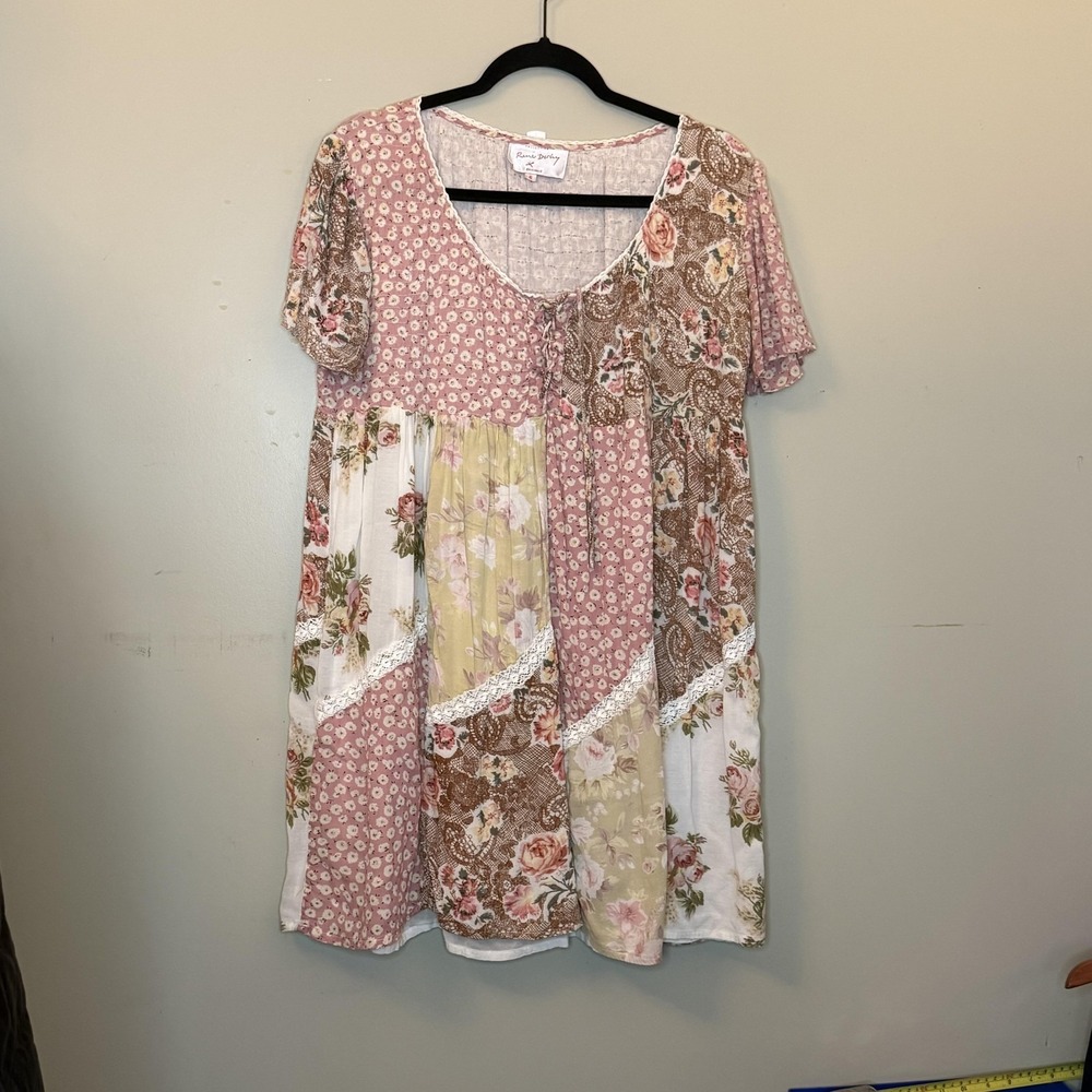Rene Derhy Blouse Womens S Pink Tunic Floral Crochet‎ Zipper Lined Relaxed Fit